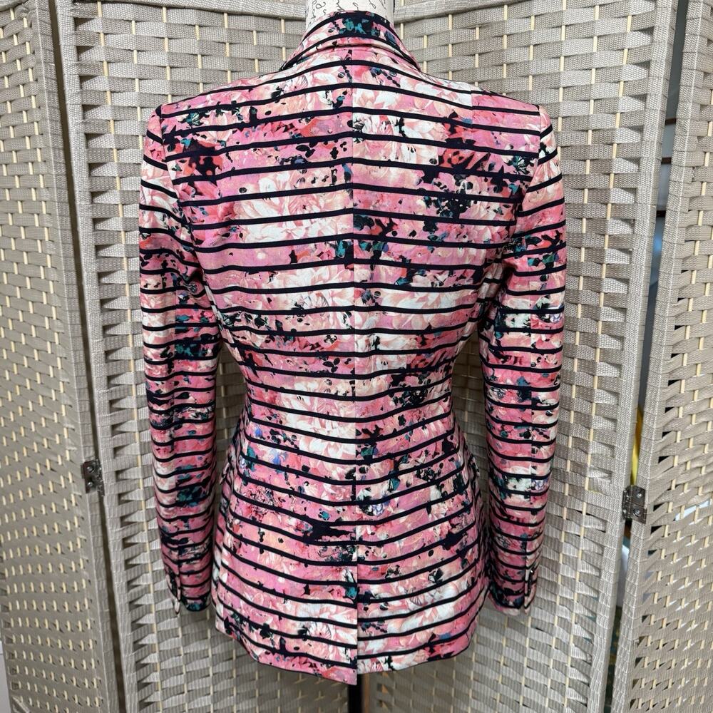Banana Republic Single Button Blazer Women Size 8 BELLA STRIPE PINK FLORAL Lined - Picture 3 of 12